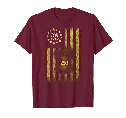 On Back Betsy Ross Flag Liberty Bell July 4th 250th Birthday T-Shirt