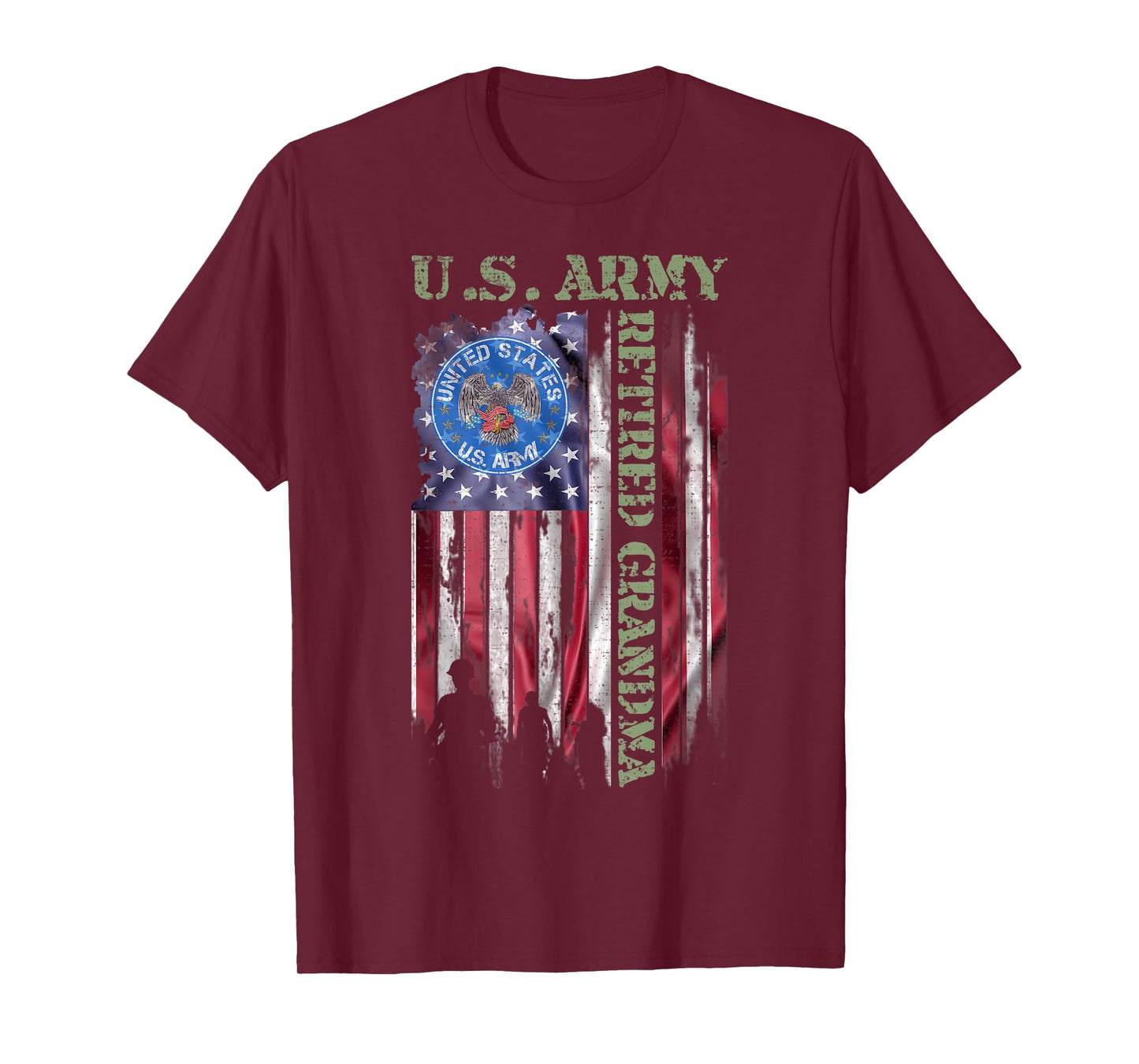 Vintage USA American Flag US Army Proud Retired Grandma T-Shirt