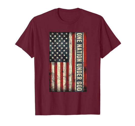 One Nation Under God 4th Of July American Flag Christian T-Shirt