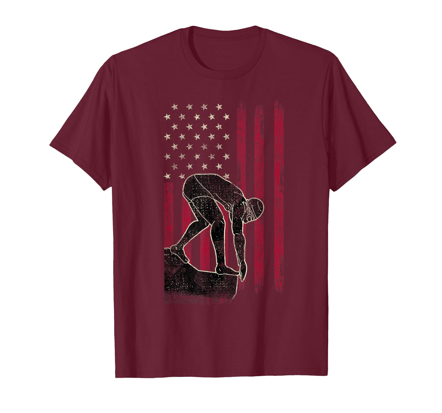 Swimming Vintage American Flag 4th Of July Tee Gift T-Shirt