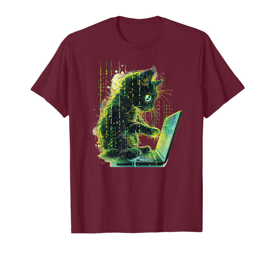 Cute Cat Programmer Computer Binary Programming T-Shirt