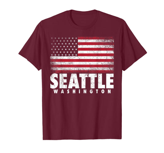 4th of July For Men Women Seattle Washington American Flag T-Shirt