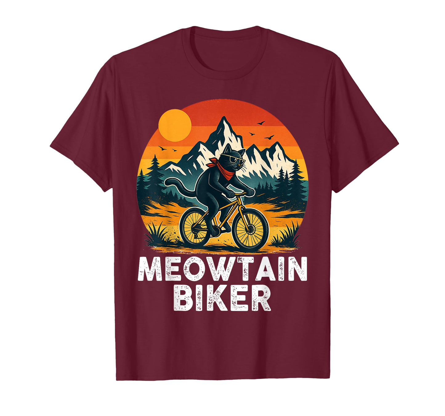 Funny Cat Riding Bicycle Vintage Mountain Biking Cat Biker T-Shirt