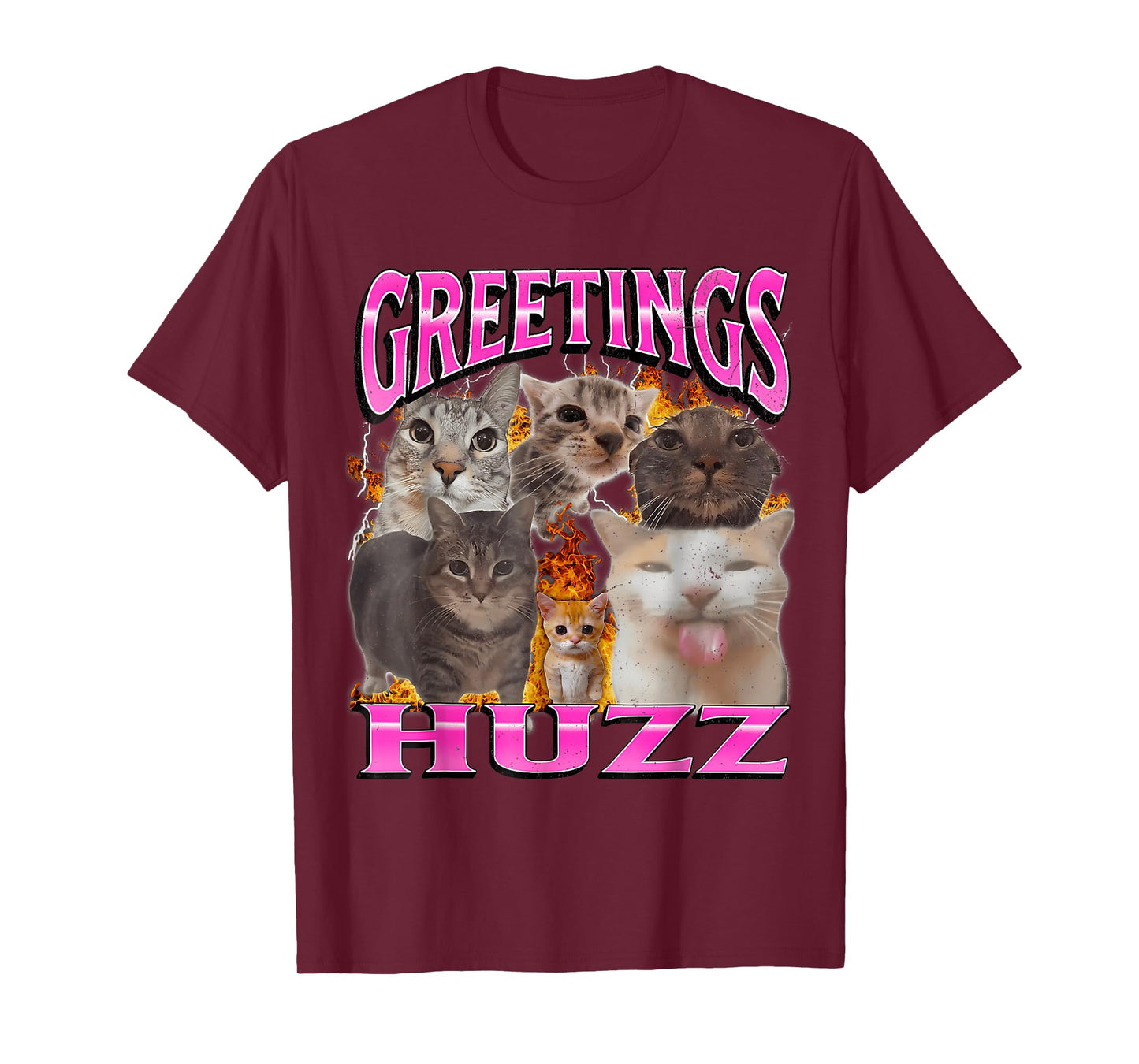 Greetings Huzz Funny Cat Meme Bootleg Graphic Men Women T-Shirt