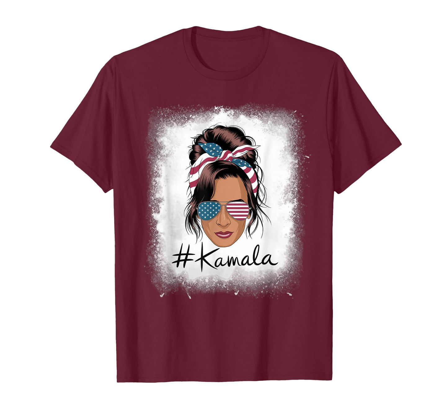 Kamala Harris Retro USA Patriotic American Flag Messy Bun T-Shirt