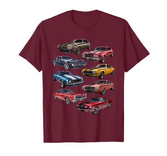Retro American Muscle Car Enthusiasts Artwork Vintage T-Shirt