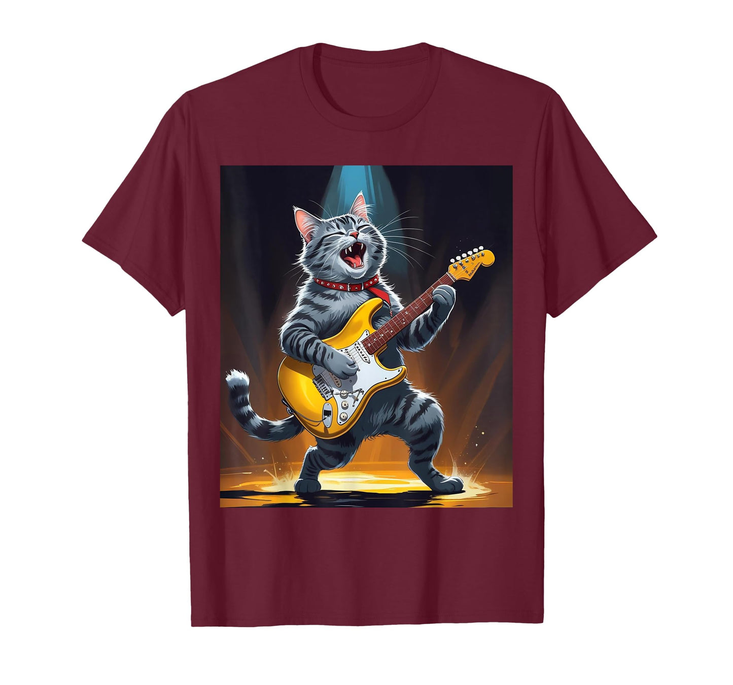 Cat Playing Guitar Rock Star Rock and Roll Men Women Kids T-Shirt