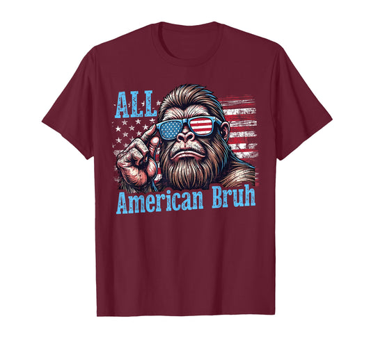 Bigfoot All American Bruh Cool US Flag Patriotic 4th of July T-Shirt