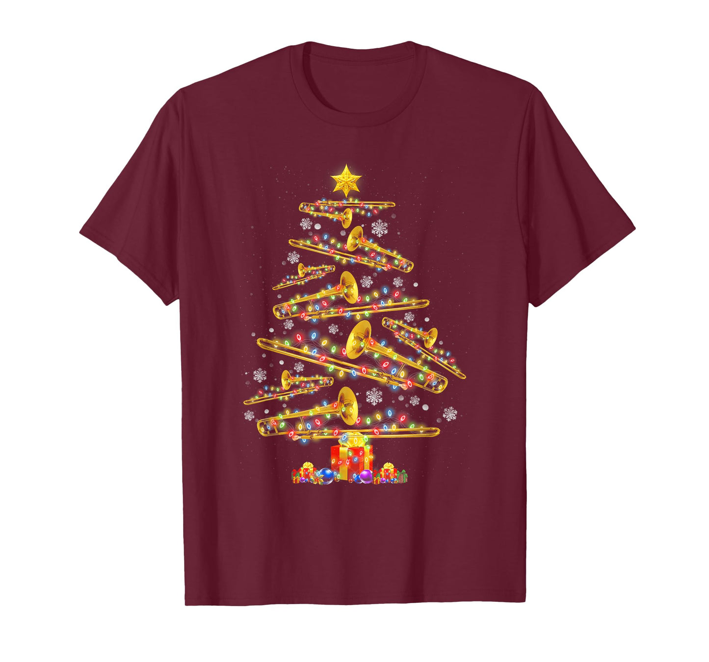 Christmas Trombone Player Xmas Tree Jazz Music Lover Santa T-Shirt