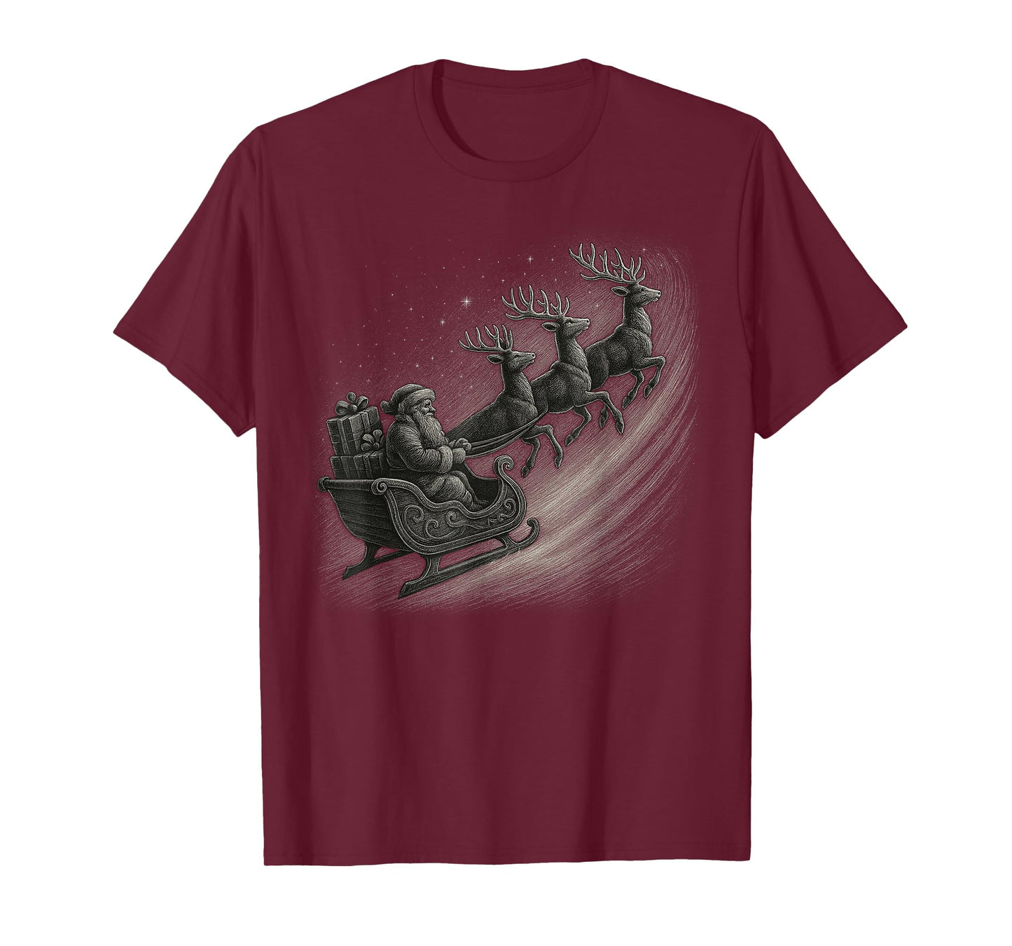 HUGvyn Vintage Christmas Classic Santa Sleigh Ride Reindeer T-Shirt