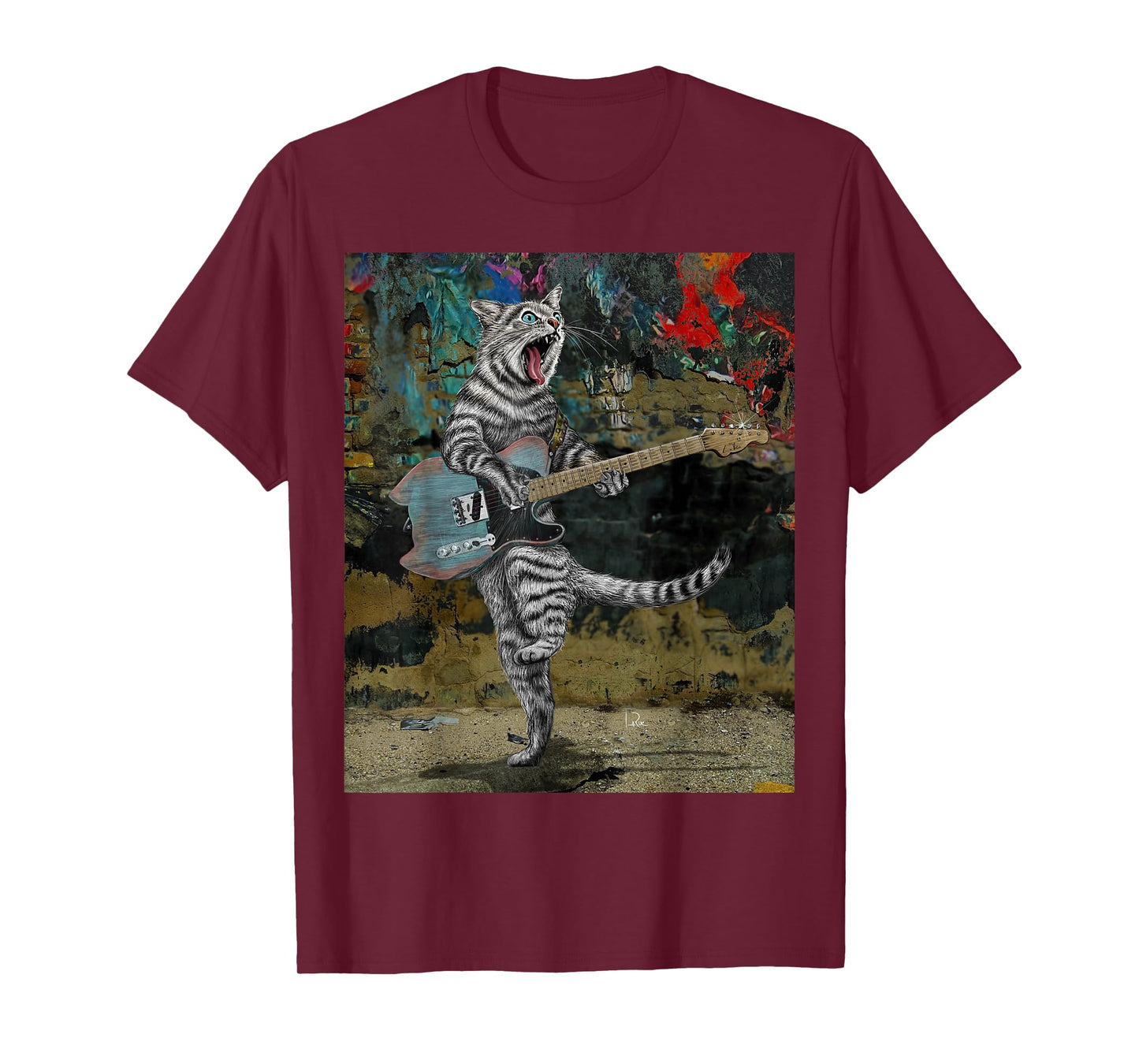 Cat Guitar Buskers Electric Guitar Player Funny Cute Kitty T-Shirt