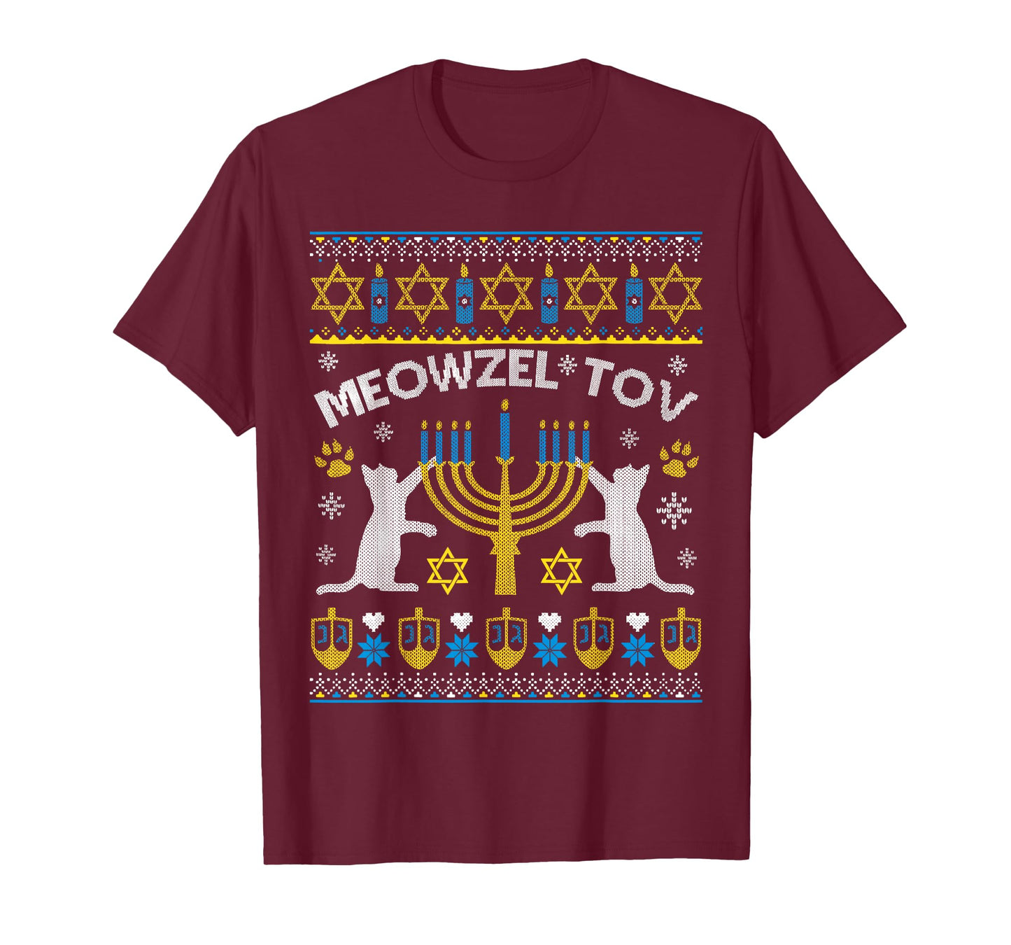 Meowzel Tov Ugly Hanukkah Sweater Cat Chanukah Jew Menorah T-Shirt