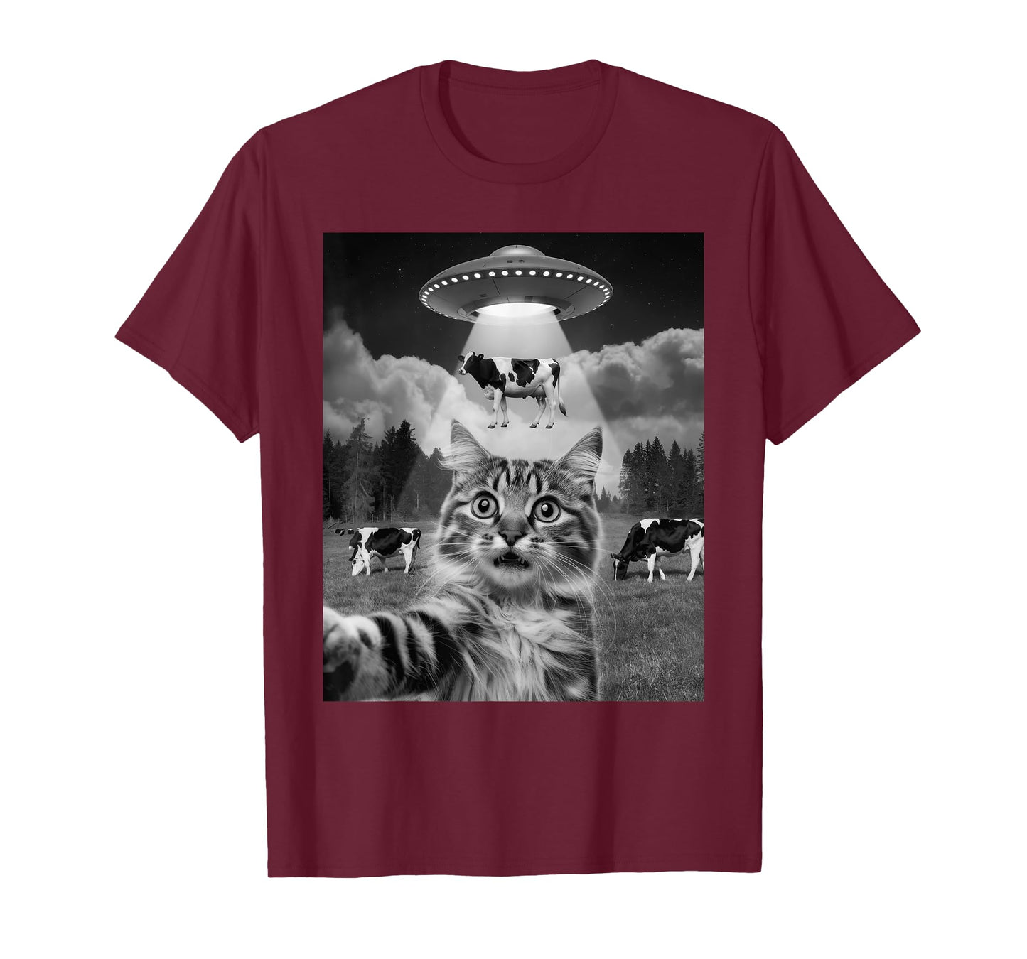 Cat Selfie Flying Alien UFO Cow Lover Men Women Kids T-Shirt