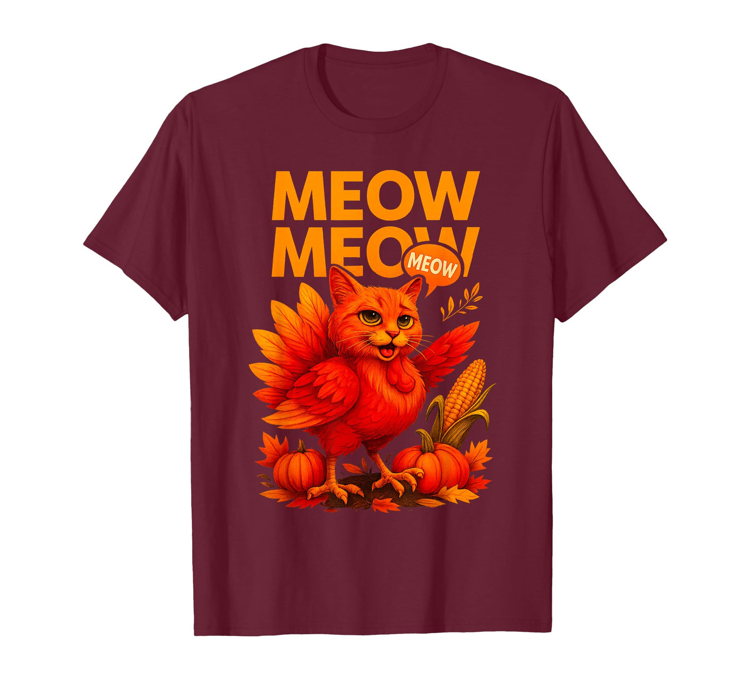 Funny Thanksgiving Turkey Cat Meow Retro Fall Humor Lovers T-Shirt
