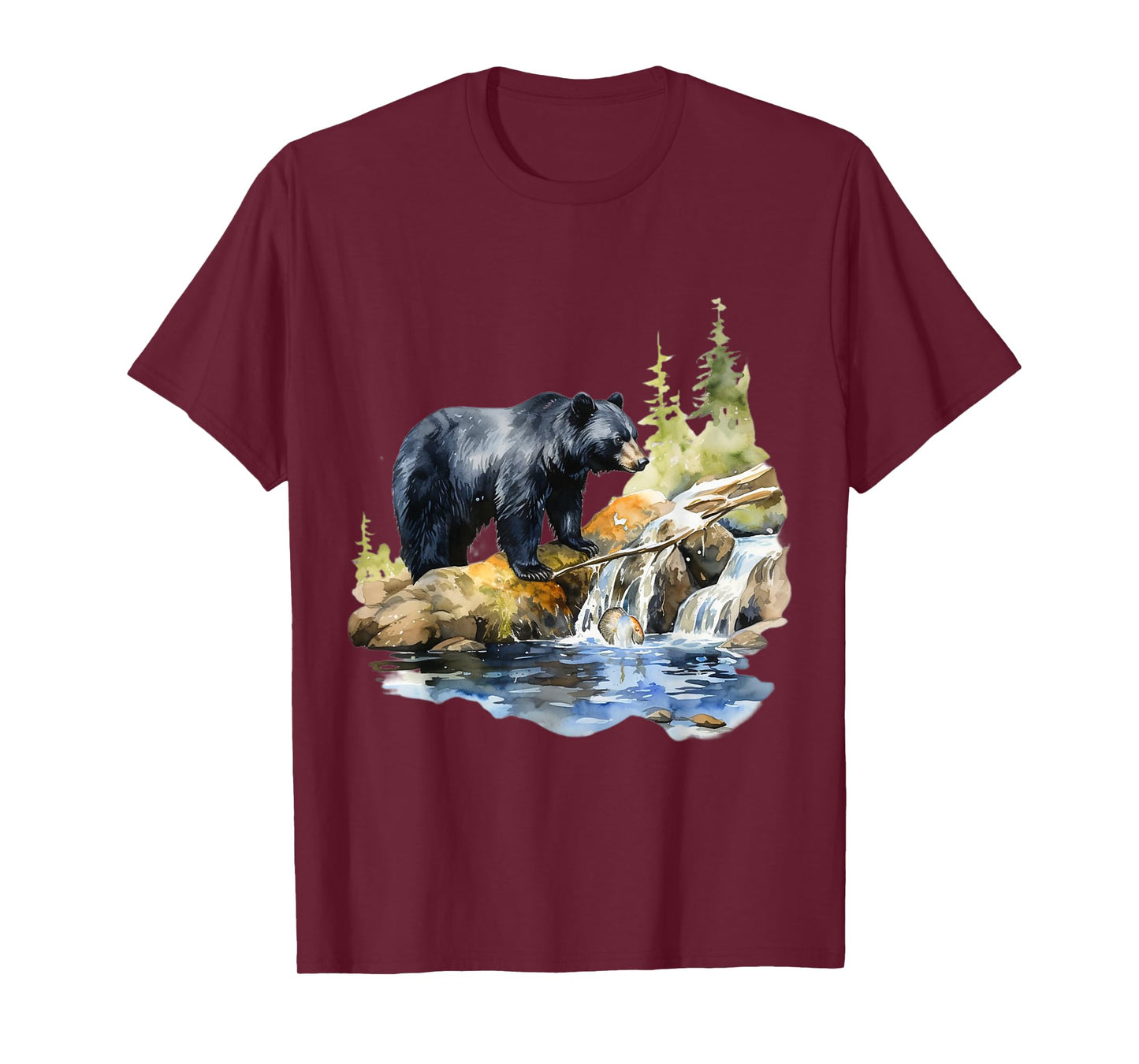 Black Bear Wilderness Waterfall Mountain Animal T-Shirt