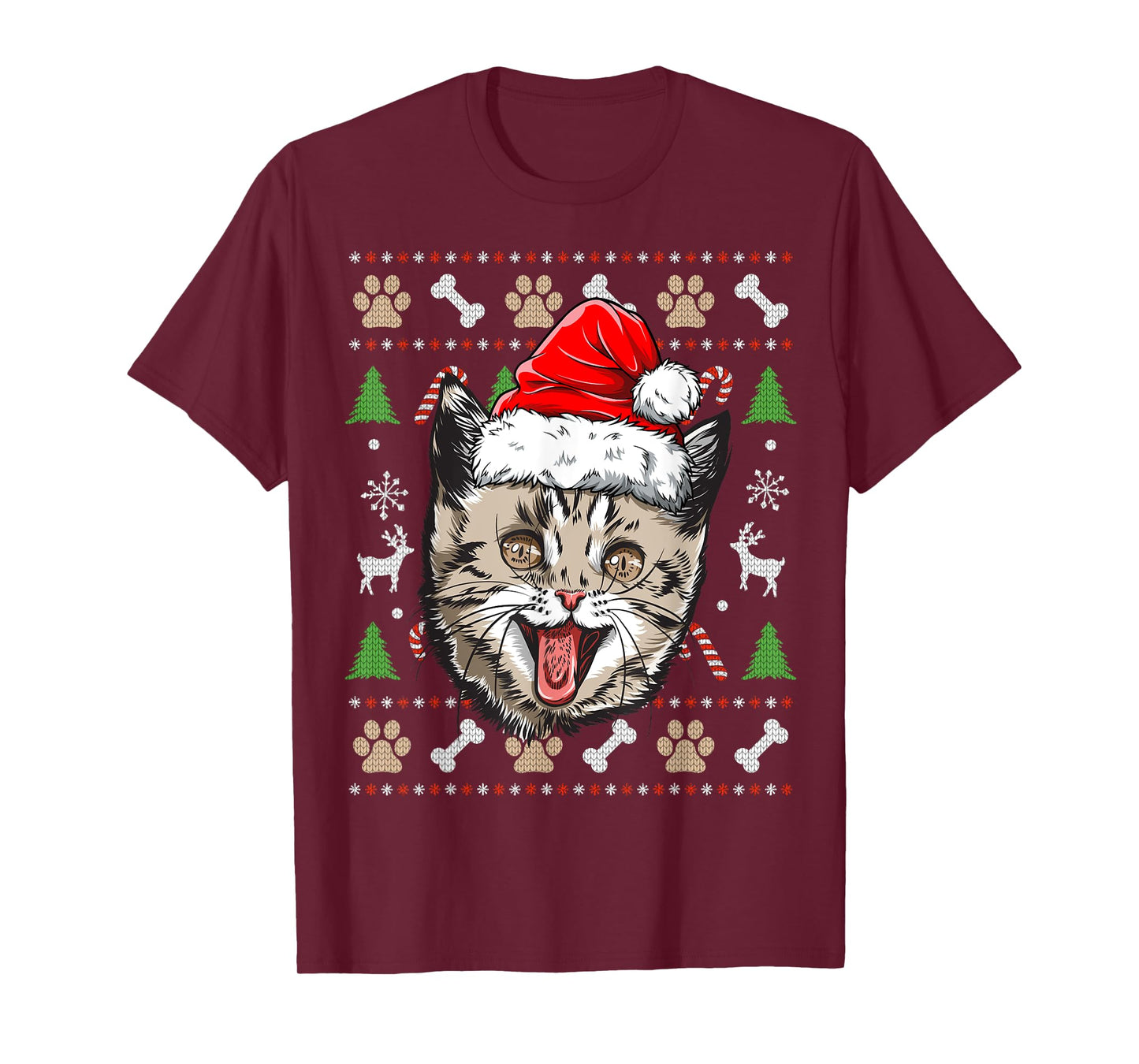Cat Ugly Christmas Santa Hat Xmas Boys Kids Girls Catmas T-Shirt
