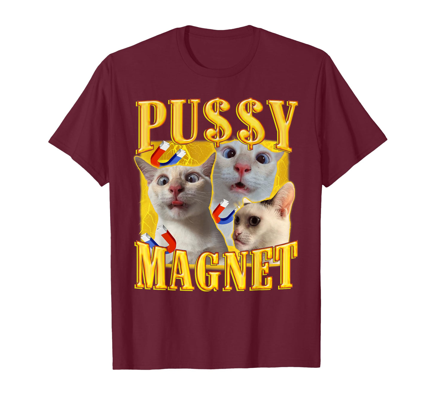 Ironic PUSSY MAGNET Cat Meme Funny Offensive Adult Humor T-Shirt