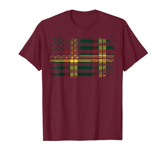 MacMillan surname american flag Scottish Clan tartan T-Shirt