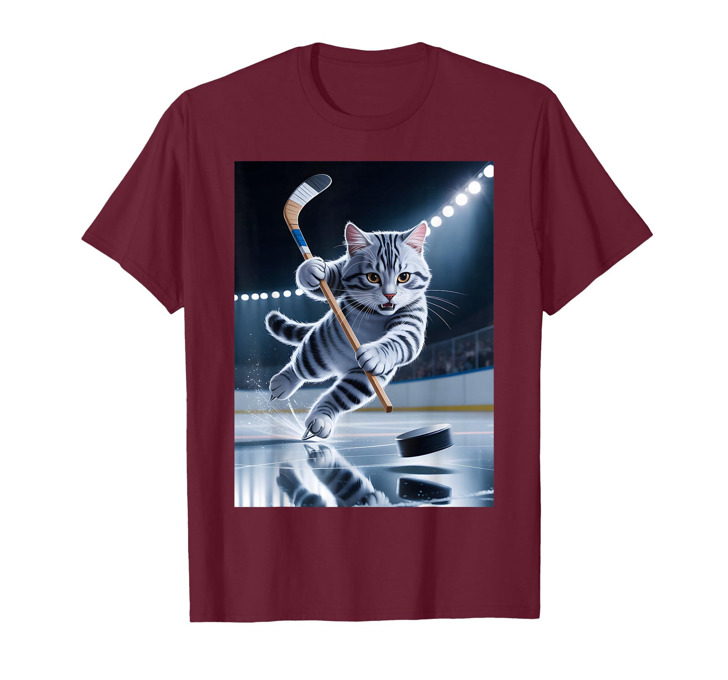 Cat Playing Hockey Skate Puck Tabby Sport Champion T-Shirt
