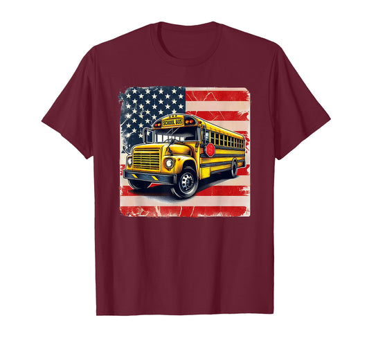 Patriotic School Bus Driver 4th Of July USA Flag Bus Graphic T-Shirt