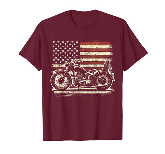 Motorcycle USA Flag Biker T-Shirt