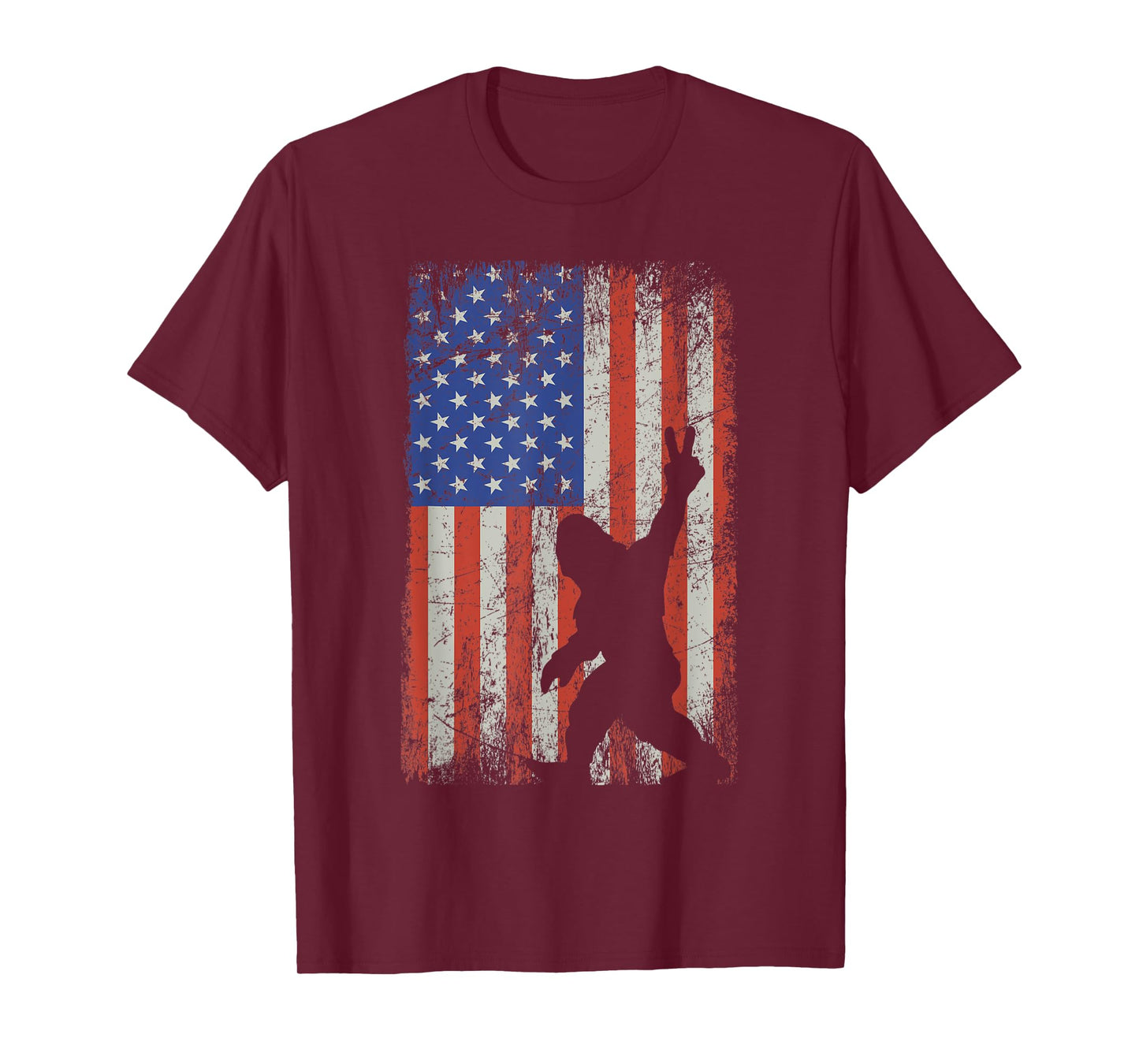 Bigfoot Sasquatch Rock and Roll American Flag 4th of July Women Kids Men T-Shirt
