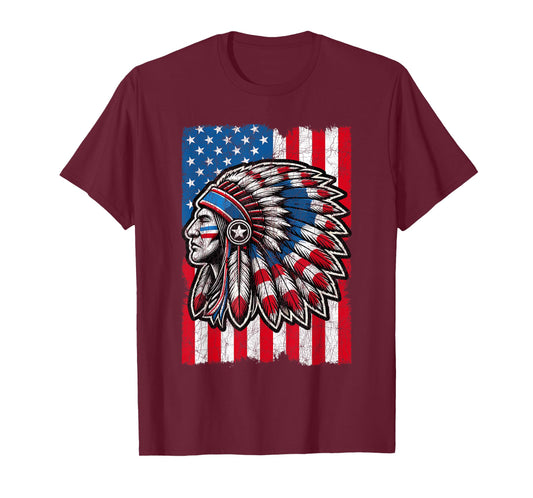US Flag Native American Chief, Indian Indigenous Pride Men T-Shirt