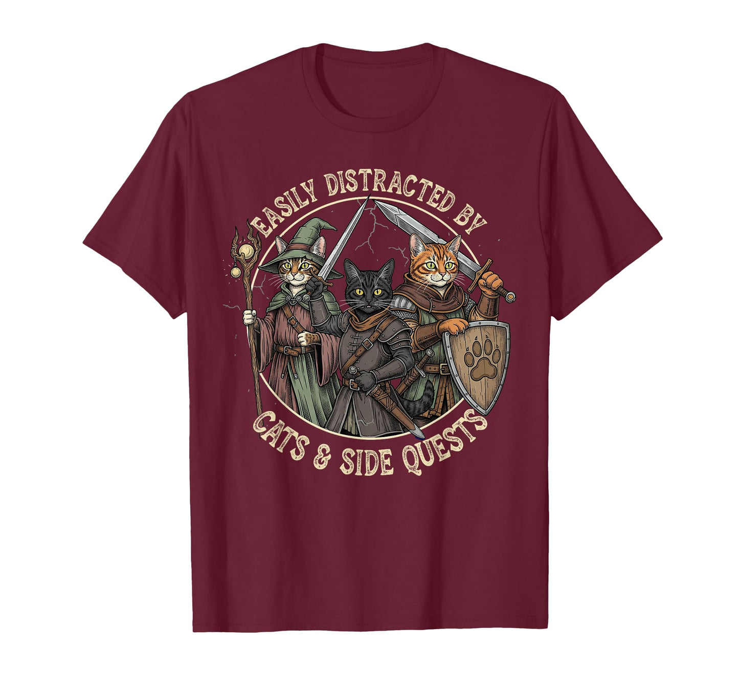 Easily Distracted by Cats Side Quests Funny Gamer Vintage T-Shirt