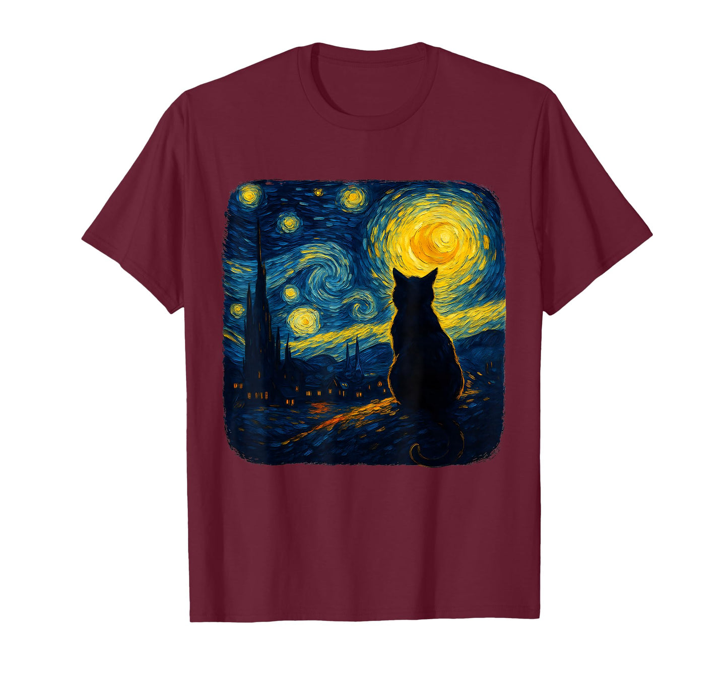 Cat Starry Funny Night Cat Lover Van Gogh Cat Mom Cat Dad T-Shirt
