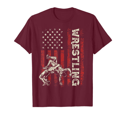 Wrestling US Flag Gifts Dad Wrestler Patriotic 4th Of July T-Shirt