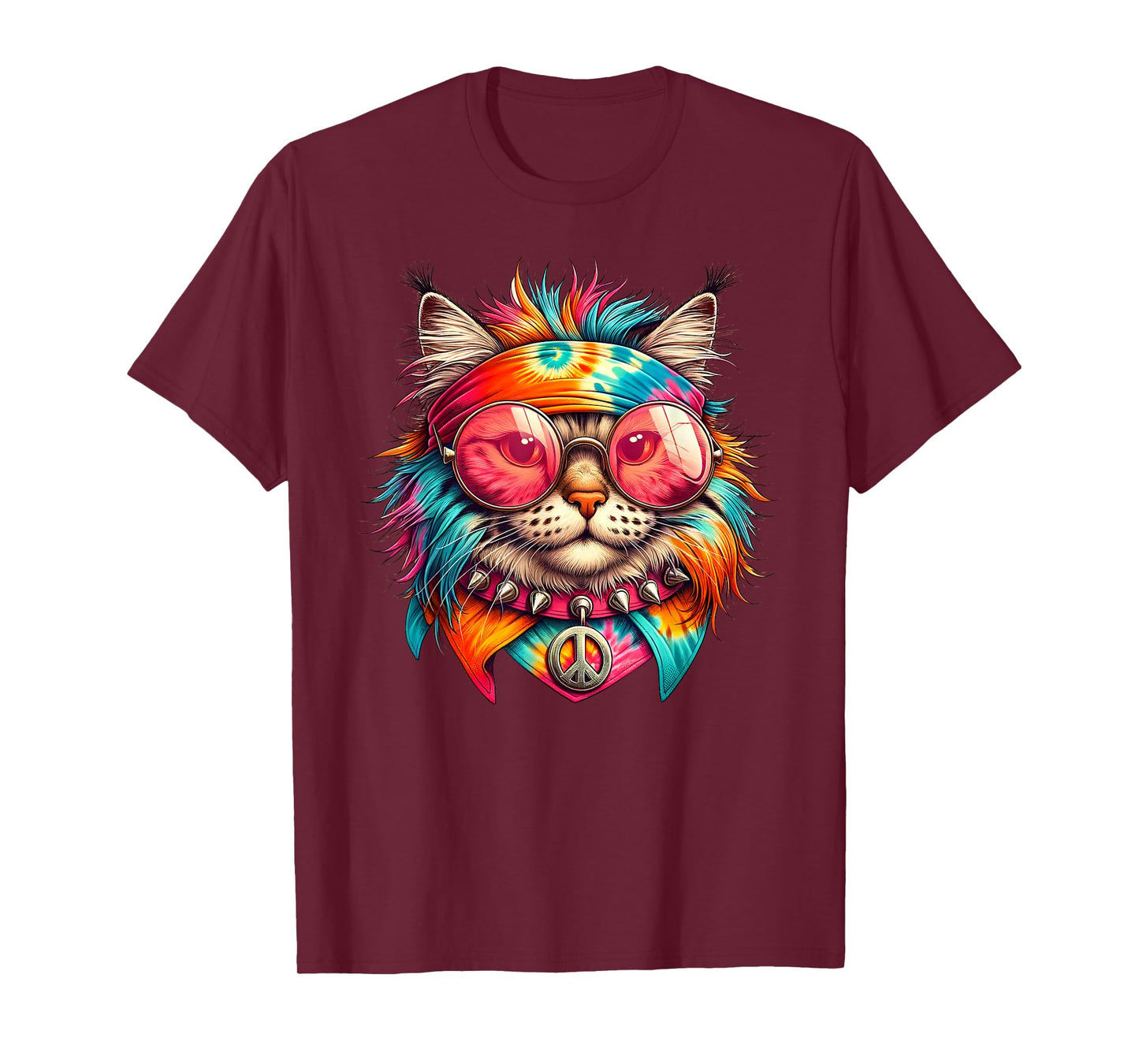 Psychedelic Peace Cat Colorful Hippie Retro Groovy Vibes T-Shirt