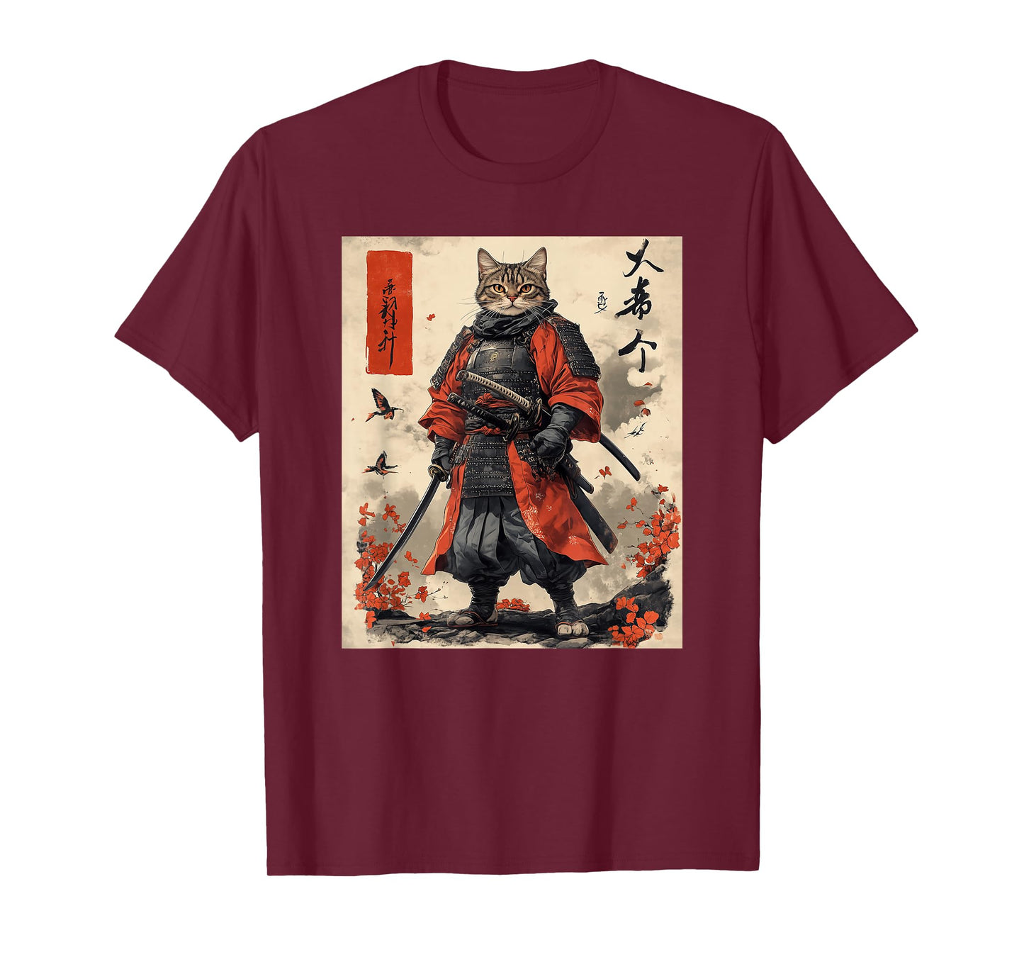 Samurai Cat T-Shirt - Japanese Art Style Warrior Graphic Tee T-Shirt