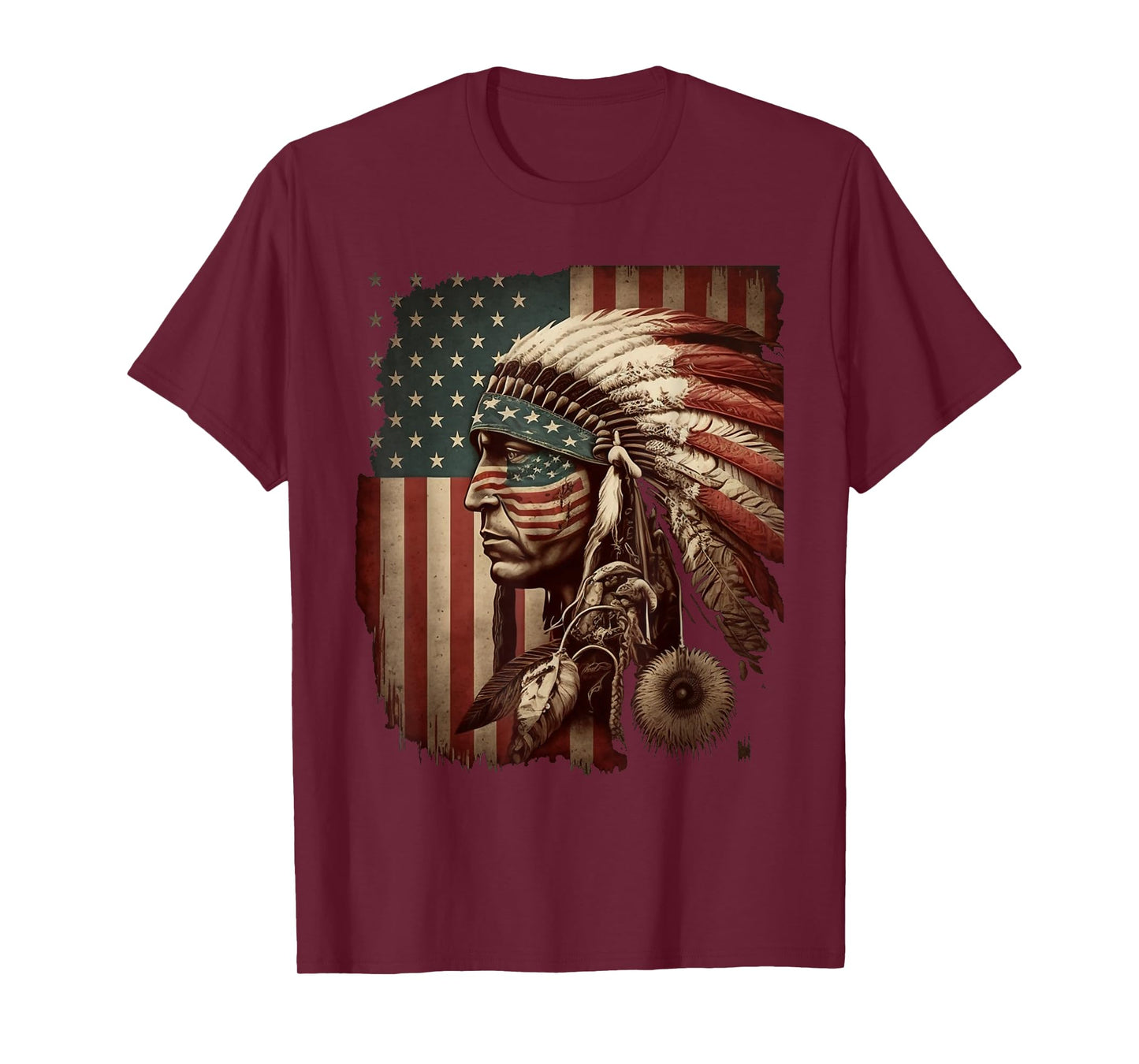 Indigenous People Tribal CG Native American Indian Chief American USA Flag T-Shirt
