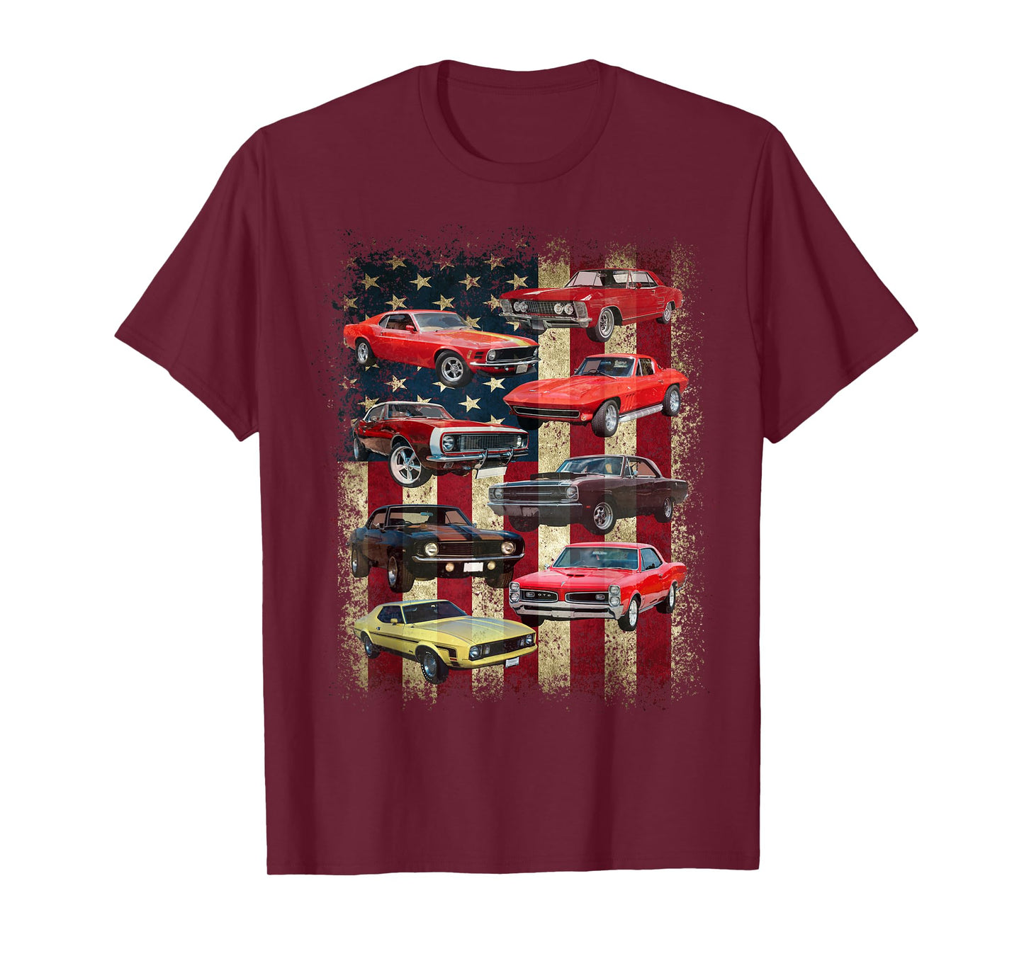 Vintage Classic Muscle Car Retro American Flag Patriotic T-Shirt