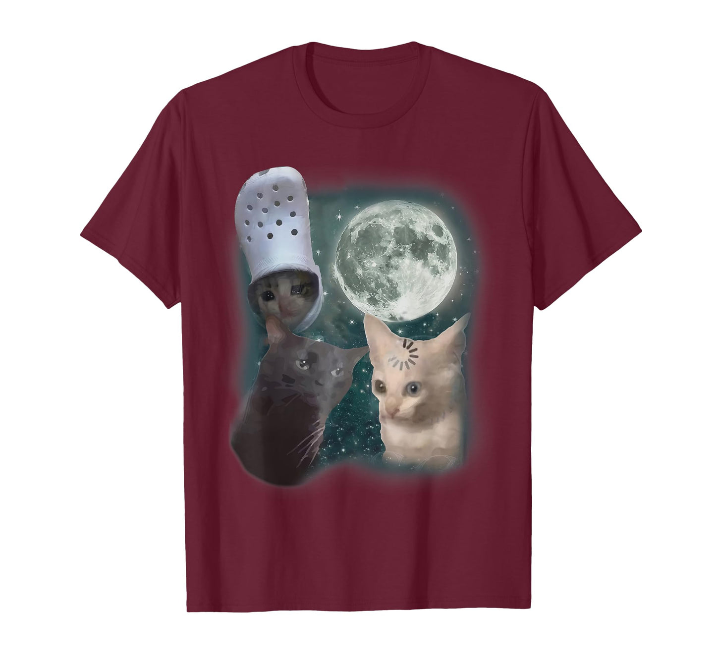Three Cats Howl at Moon Vintage Funny Cat Howling Wolf Meme T-Shirt for Men Women
