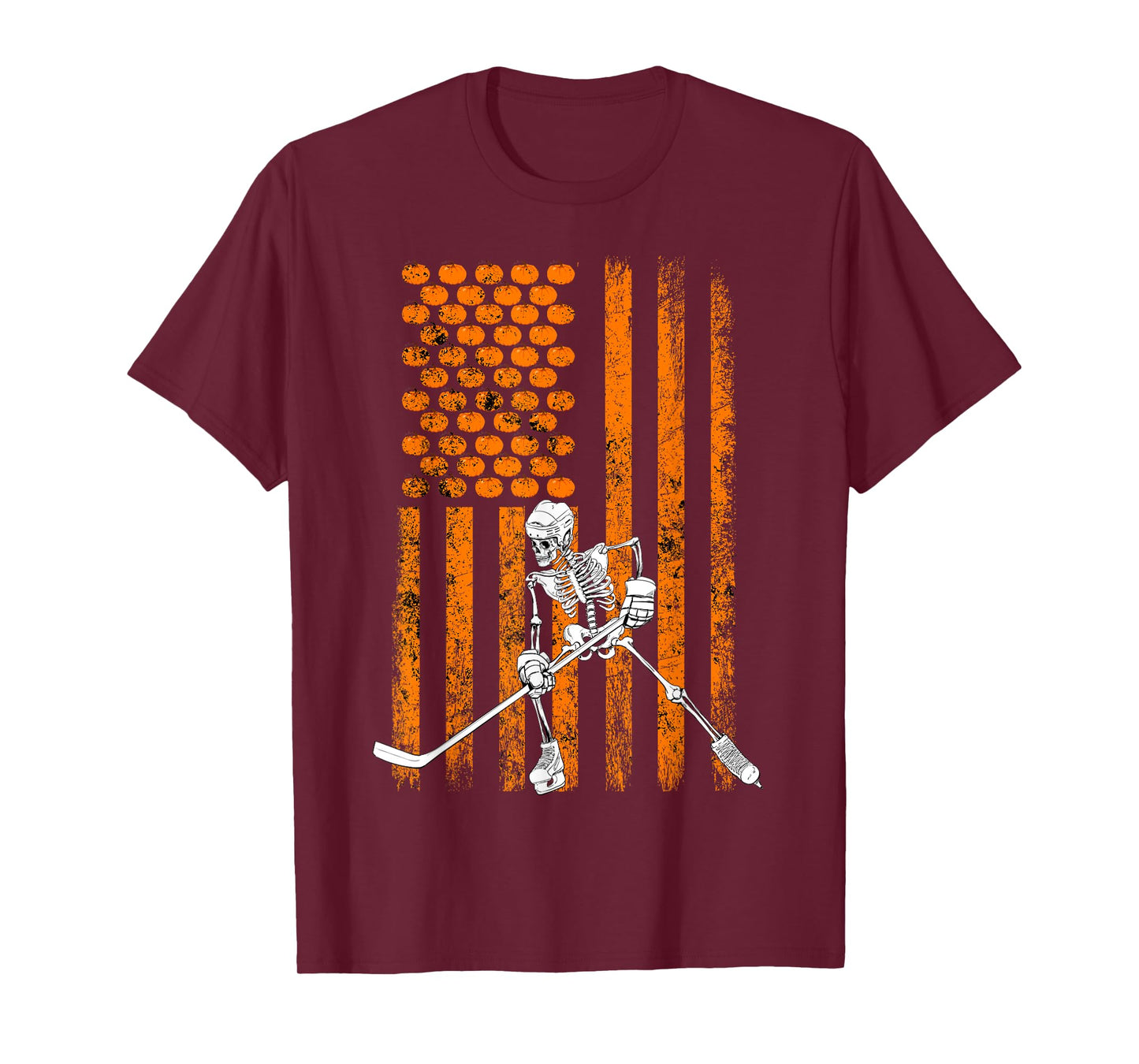 Ice Hockey Player Fan Gift Skeleton Halloween Shirt Men Boys T-Shirt