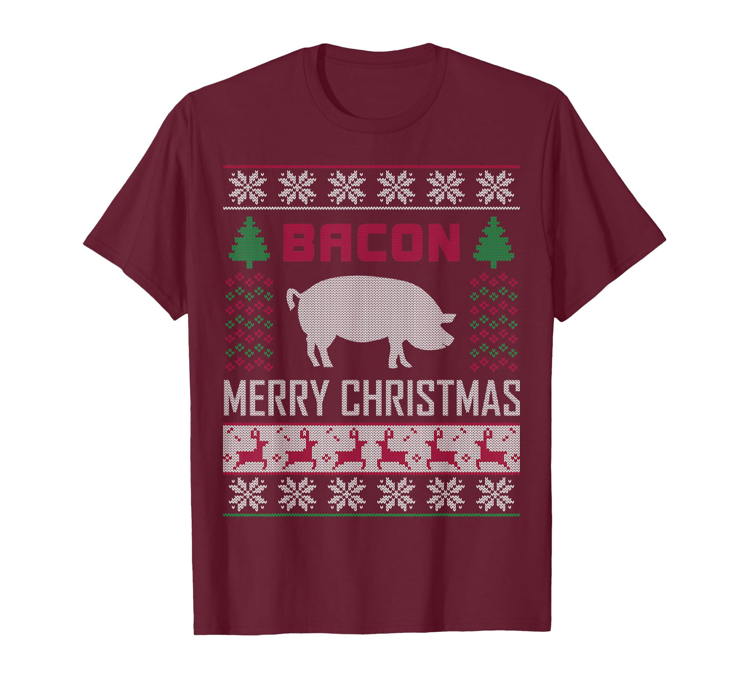 Bacon Pig Christmas Design Funny Holiday Ugly Sweater Style T-Shirt