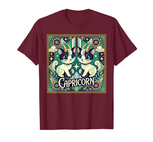 Capricorn Cats Zodiac Astrology in Art Deco T-Shirt