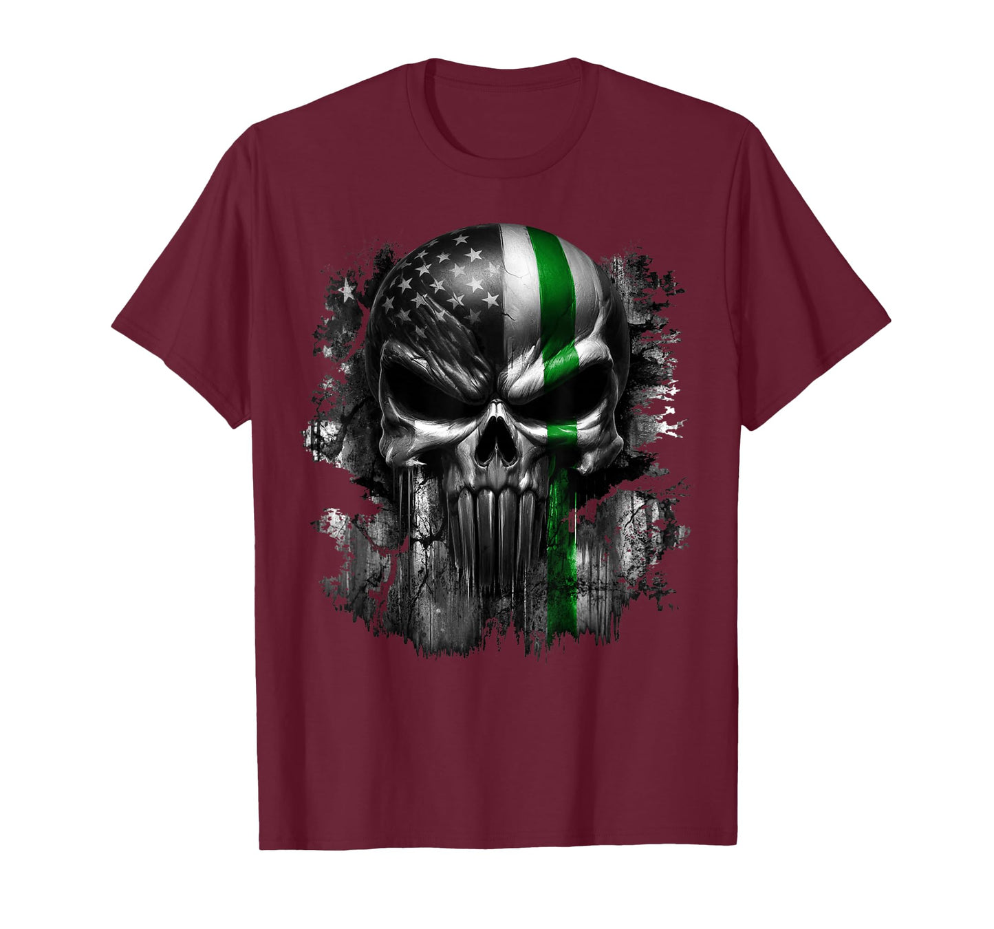 USA American Skull Patriotic Line Flag Grunge Graphic T-Shirt