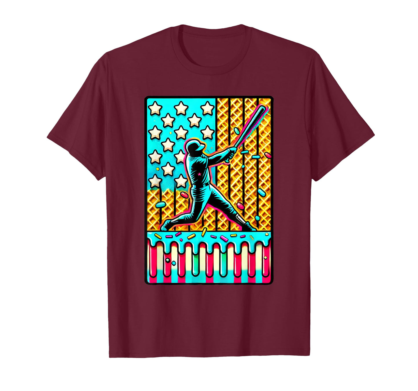 Ice Cream Drip Baseball Stuff Drip for Boys American Flag T-Shirt