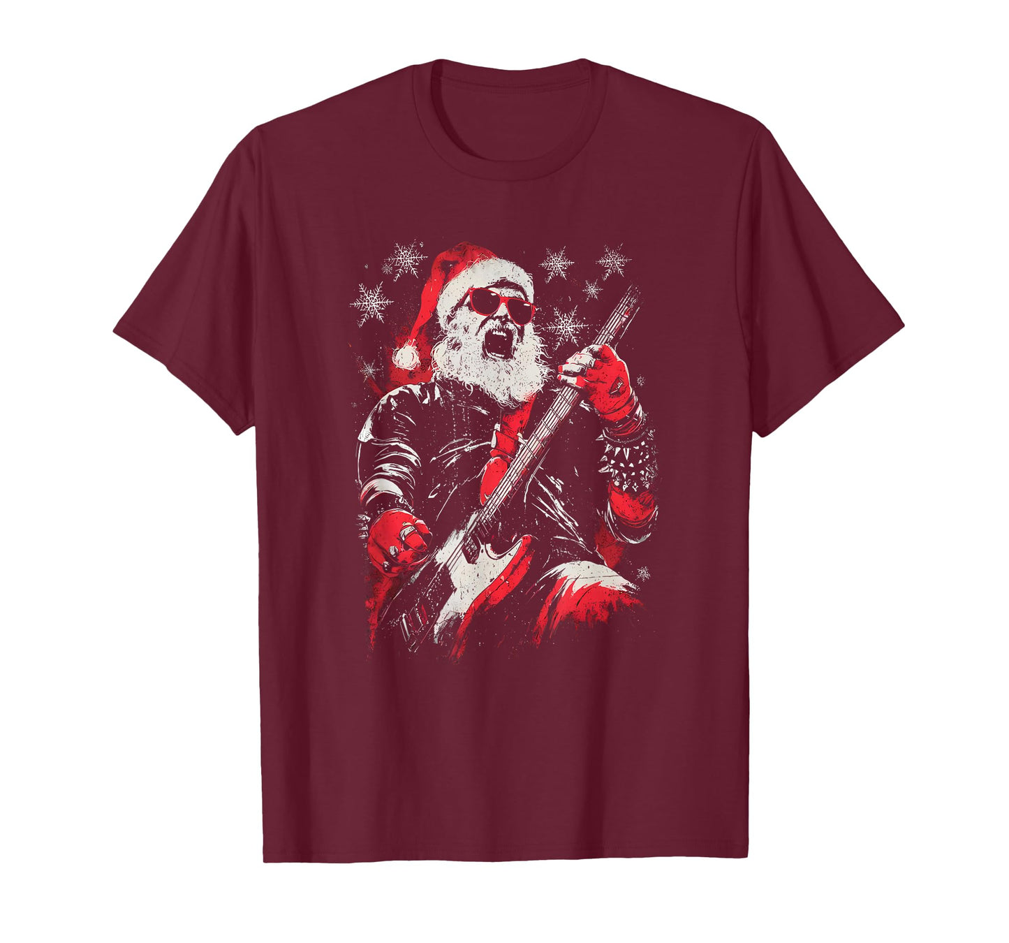 Rock Guitarist Santa Claus Playing Guitar Funny Christmas PJ T-Shirt