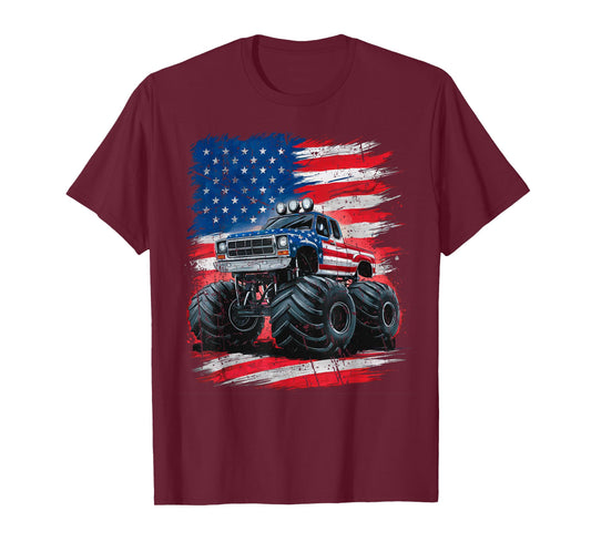 Monster Truck USA Flag American T-Shirt