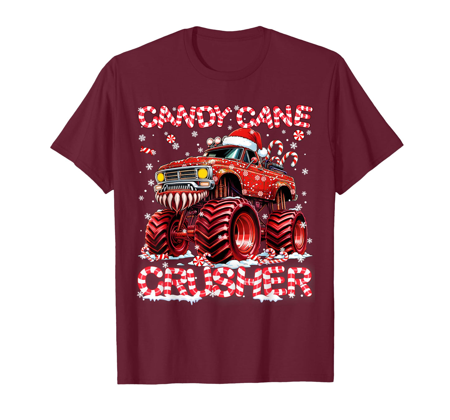 Candy Cane Crusher Red Monster Truck Christmas Xmas Boy T-Shirt