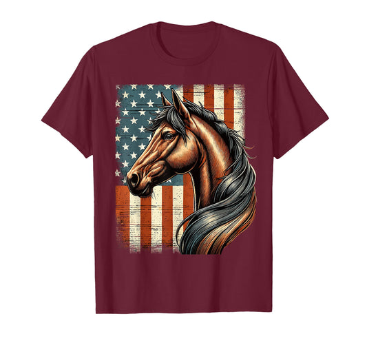 Horse Horseback Riding Western Farm American Flag Patriotic T-Shirt