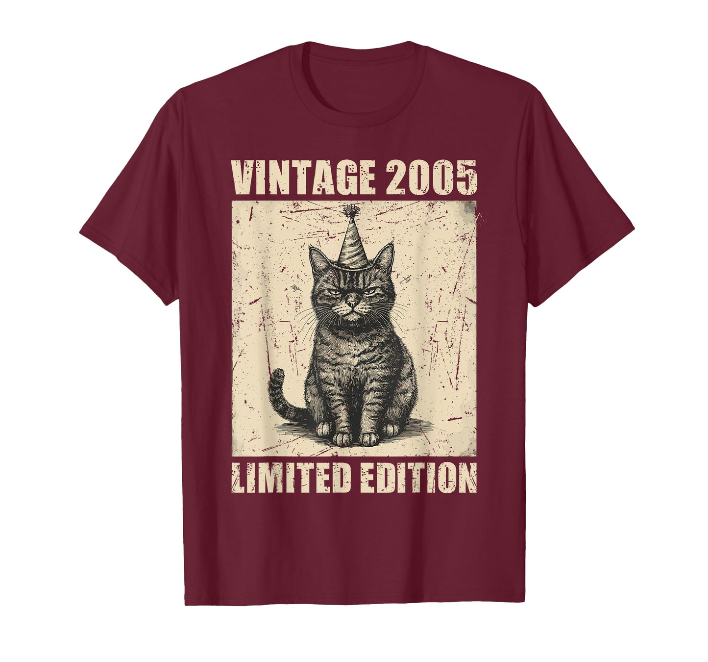 Vintage Cat 2005 Funny 20 Years Old Birthday Limited Edition T-Shirt for Men Women Kids