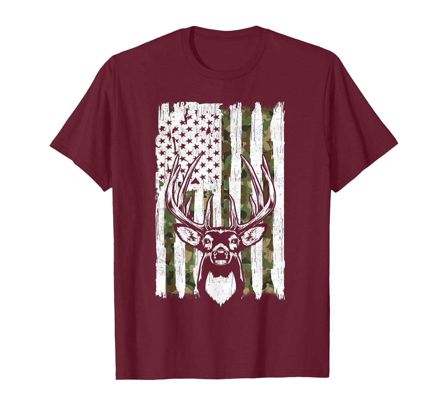 Youth Camo Deer Hunting American Flag Whitetail Buck Men Boy T-Shirt