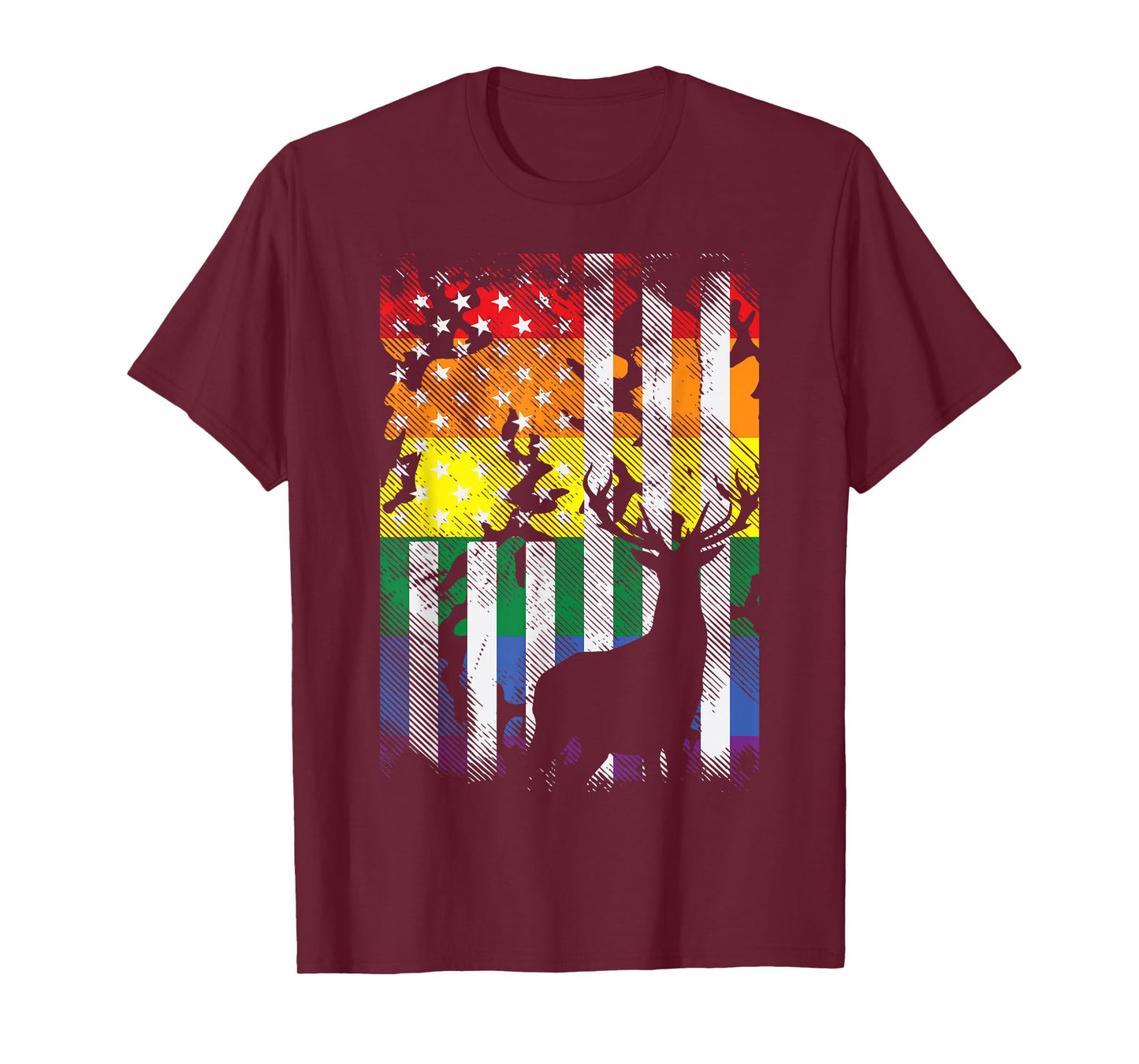 Rainbow US American Flag Deer Hunting Gay Pride LGBTQ Hunter T-Shirt