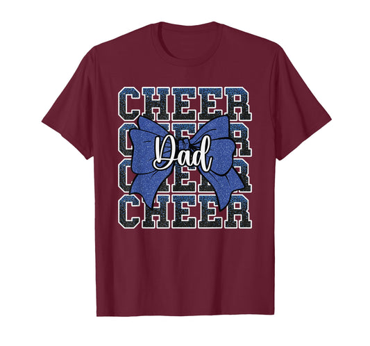 Cheer Dad Daddy Bow Sport Cheerleader Cheerleading Blue T-Shirt