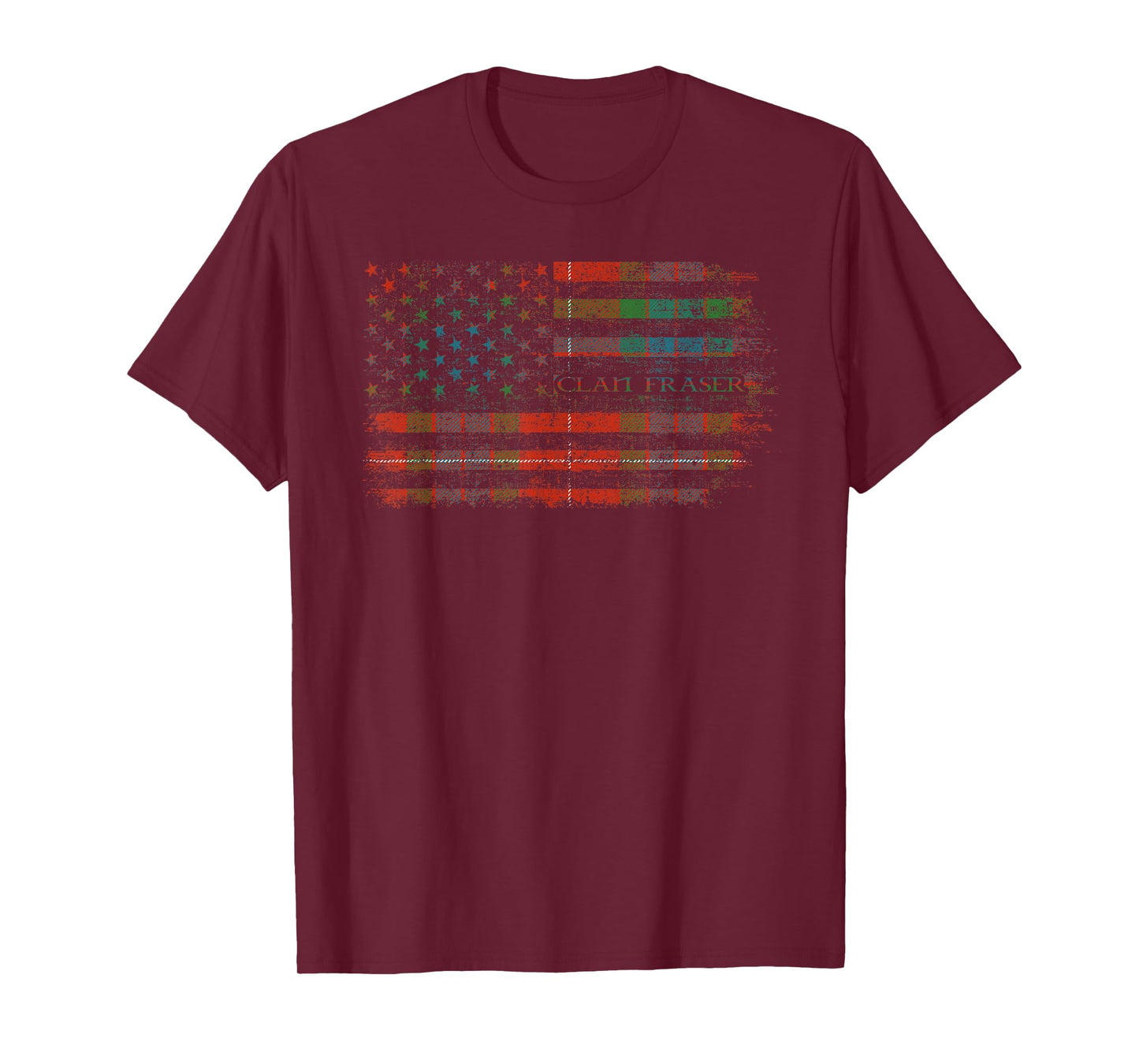 Clan Fraser Scottish tartan US flag kilt Scotland T-Shirt