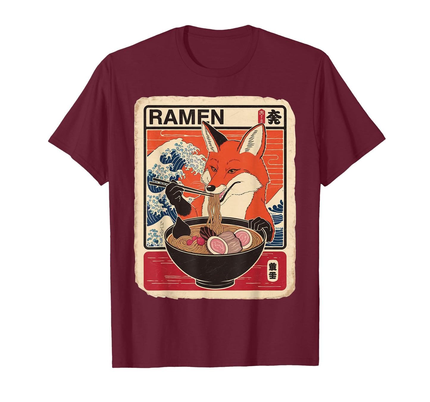 Fox Ramen Japanese Funny Graphic Kawaii Ezo Orange Fox T-Shirt